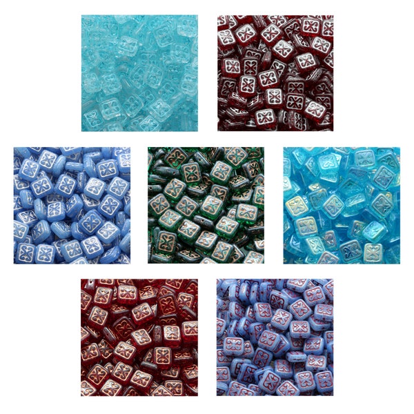 Rutkovsky 111-95008 Ornamental Cushion Pressed Glass Beads - 12x11mm Size - Pack of 10 Beads - Czech Glass Beads - 1mm Hole - Many Colors