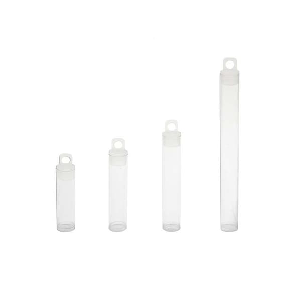 Tubes en plastique avec couvercle rabattable - Forme rectangulaire ou ronde - Longs tubes en plastique - Tubes à suspendre - pour garder les perles, les perles, les perles de rocaille et plus