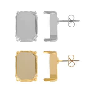 Octagon Stone Brass Earring Studs: Gold or Silver Plated (1 Pair)