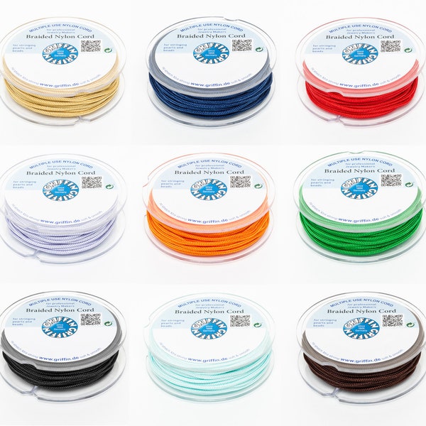 Griffin® Braided Nylon Cord Thread Multiple Use - for Stringing Beads & Pearls - Many different colors, diameters, lengths - Jewelry Making