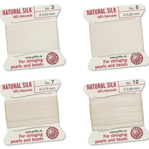 Cordon Griffin® 100 % soie naturelle avec 2 aiguilles Disponible en lot de 2 m Couleur blanche Disponible en différentes tailles image 1