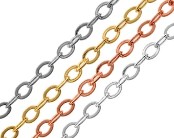 Cadenas continuas de forma ovalada Rolo de metal de latón - 1 metro - Ancho 3 mm - Cadenas para la fabricación de joyas - Diferentes chapados - Hallazgos de joyería
