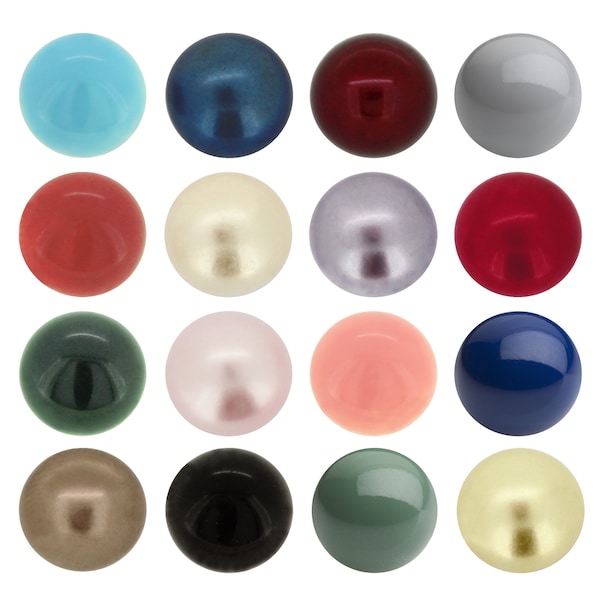 PRECIOSA Crystals Cabochon Flat Nacre Pearls - Flat Backs for Gluing - No Drill - Genuine - Gem Colors & Pearl Effects - Many Popular Sizes