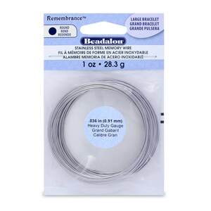 May include: A package of Beadalon stainless steel memory wire, 1 ounce, 28.3 grams, .036 inches (0.91 mm) in diameter, heavy duty gauge, for jewelry making.