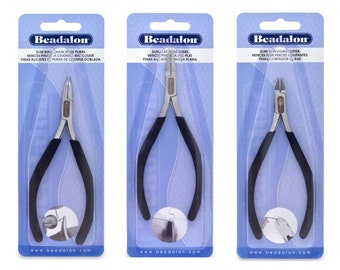 Beadalon® Slim Line-gereedschappen voor het maken van sieraden: gebogen kettingneus, platte neus, semi-flush cutter - Voor het vormen en snijden van draad, het grijpen van kleine onderdelen