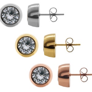 Stainless Steel Stud Post Earrings with Changeable Stones - Finished Jewelry - Fit to Chaton Shape Round Stone Crystals
