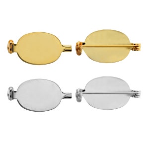 Iron Metal Safety Brooch Pin Back Bases - Flat Back for Gluing Crystals - 26mm Size - Gold, Silver Plating - 1 pc - Jewelry making findings