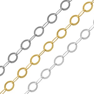 Puede incluir: Tres cadenas de eslabones ovalados, una plateada, una dorada y una plateada. Las cadenas están dispuestas en diagonal sobre un fondo blanco.