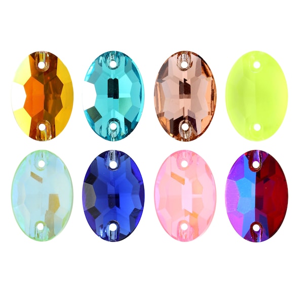 AUREA Crystals A3210 Oval Sew-On Stones Crystals - Oval Flat Back Shape - 2 Holes - Popular Crystal Colors - For Sewing and Embellishing