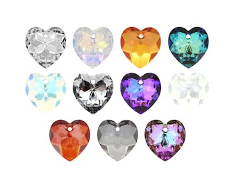 May include: Twelve heart-shaped crystal pendants in various colors, including clear, iridescent, orange, teal, purple, and red.