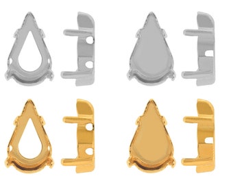 4328 Ajustes de metal con parte posterior abierta en forma de pera con puntas - Se ajustan a 4328 Cristales de piedra elegantes en forma de pera - Diferentes colores y tamaños - Para coser