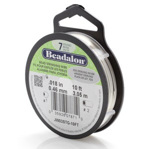 May include: A spool of 7-strand .018 inch (0.46 mm) 925 sterling silver beading wire. The spool is 10 feet (3.05 meters) long. Beadalon is a brand name.