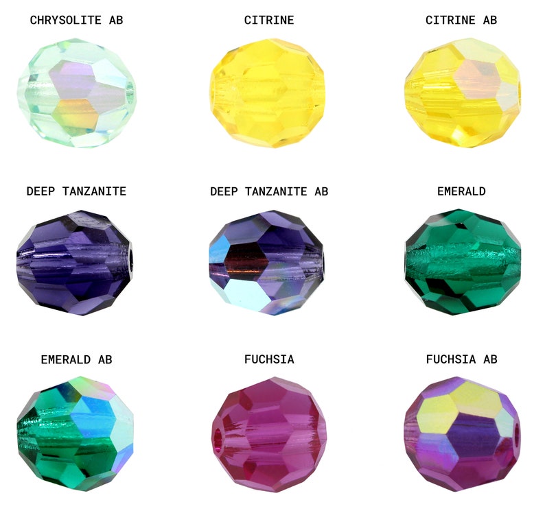 PRECIOSA Crystals 451 19 602 ronde eenvoudige kristalkralen volledig geboorde facetkralen echt verschillende maten, effen kleuren en AB-effecten afbeelding 4