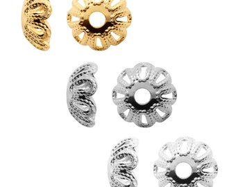 Accessori per perline, tappi, estremità, barre, in ottone, metallo, a forma rotonda, dimensioni 6 mm - Oro, Argento placcato, colore rodio - 20 pezzi - Accessori per la creazione di gioielli