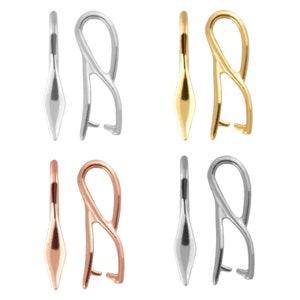 May include: Four pairs of silver, gold, rose gold, and platinum-plated pendant clasps. Each clasp features a teardrop-shaped loop and a figure-eight design.