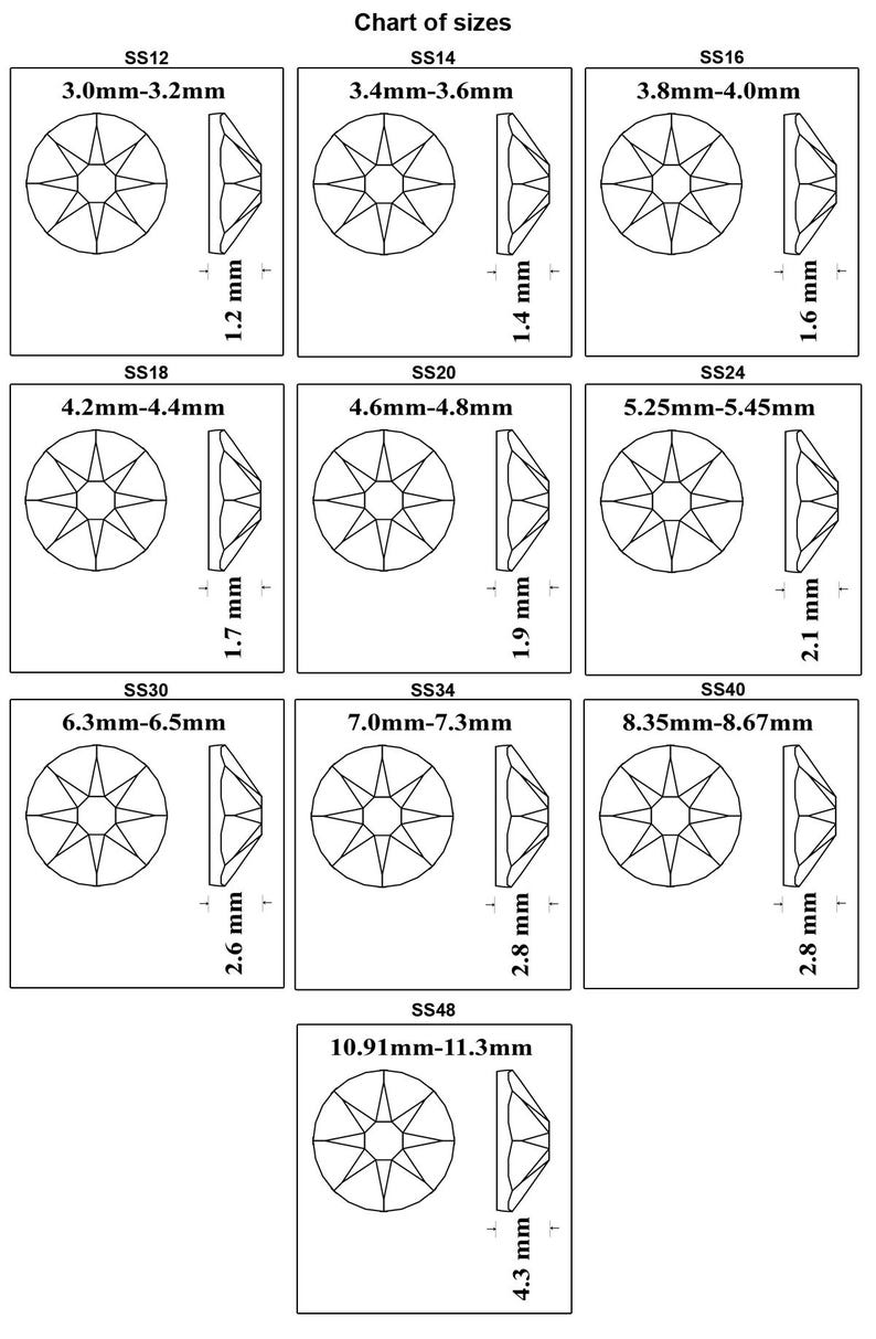Hotfix Rhinestone Size Guide 2088 Rose Rhinestones: Flat Backs Non Hotfix for Gluing, Primero ...