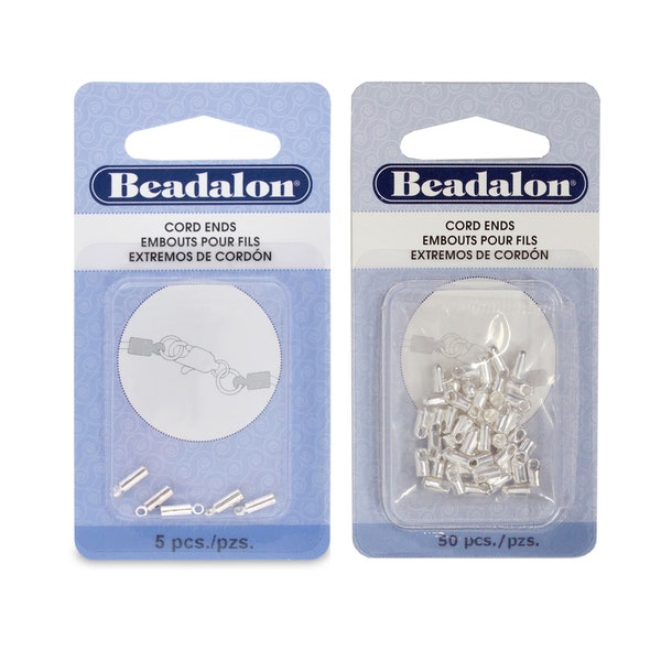 Beadalon® Cord Ends - Silver Plated - Choose Size - 5 or 50 pieces - Available Light and Heavy - Base metal findings - Jewelry making