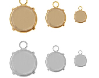 Ganci con basi in metallo ottone - Per cristalli di pietra rotondi a forma di Rivoli - Diverse dimensioni - Placcato oro, colore argento - 1 pezzo - Cristalli incastonati