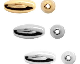 Brass Metal Oval Shape Elongated Beads Spacers Inserts - 4mm, 7mm sizes - Gold plated, Silver plated, Rhodium color - Jewelry Making Finding