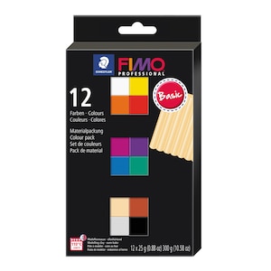 FIMO® Professional Oven Hardening Polymer Modelling Clay Set - Basic Colors Pack - 12 Basic Popular Colors - 12 Half Blocks each 25g