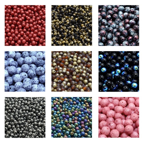 Rutkovsky 111-19001 Round Druck Pressed Glass Beads - 2mm, 3mm, 4mm, 6mm, 8mm Sizes - Bead Packs in Grams - Czech Glass - Choose Color