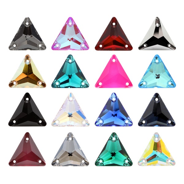 AUREA Crystals A3270 Triangle Sew-On Stones Crystals - Triangle Flat Back Shape - 3 Holes - Crystal Colors - For Sewing & Embellishing