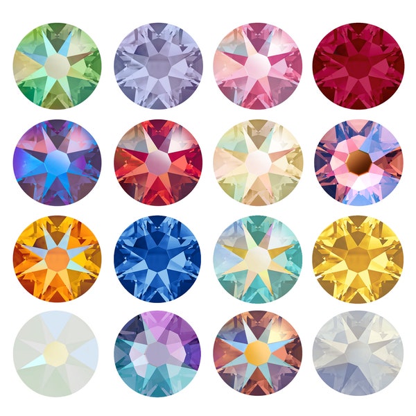 PRIMERO Crystal 2088 Rose Rond Dos plat de la plus haute qualité SANS strass correctifs - Diverses couleurs unies et nombreuses tailles - À coller