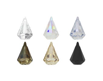 May include: Six crystal teardrop pendants in various colors, including clear, iridescent, light blue, brown, gold, and black.