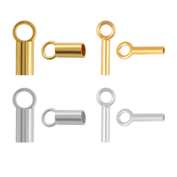 Embouts de cordon en cuir en argent 925 - Tailles de 1 mm, 2 mm ou 3 mm disponibles en argent et en argent plaqué or - Apprêts pour fabrication de bijoux