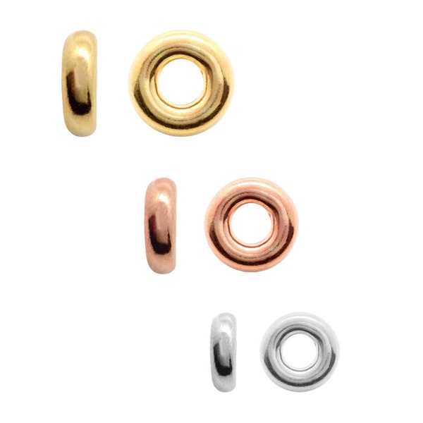 Espaciadores de cuentas de donut redondas de plata 925 - Disponibles en tamaños de 3,5 mm, 4,5 mm, 5,5 mm, 7 mm, 9 mm - Plata, oro, chapado en oro rosa - Hallazgos de joyería