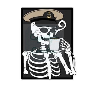 Navy Chief Skeleton with Coffee (Two Versions)