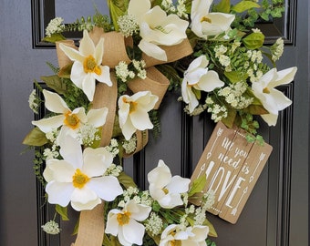 Year-Round Magnolia Wreath, Ivy and Fern Front Door Wreath, Magnolia Porch Wreath, Neutral Farmhouse Wreath, Welcome Wreath, Everyday Wreath