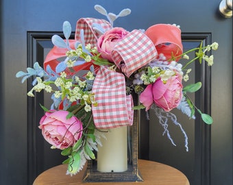 Spring Rose Lantern Swag, Mother's Day Gift, Spring Lantern Topper, Elegant Swag, Country Lantern Swag, Mauve Rose Decor, Cottage Core