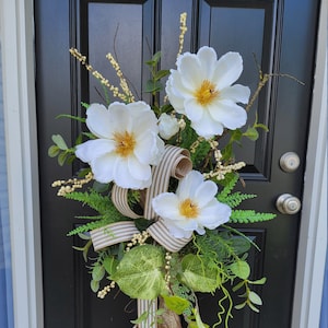 Year-Round Farmhouse Magnolia Candlestick Arrangement, Magnolia Candlestick Decor, Rustic Floral Arrangement, Beaded Grass, Button Grass