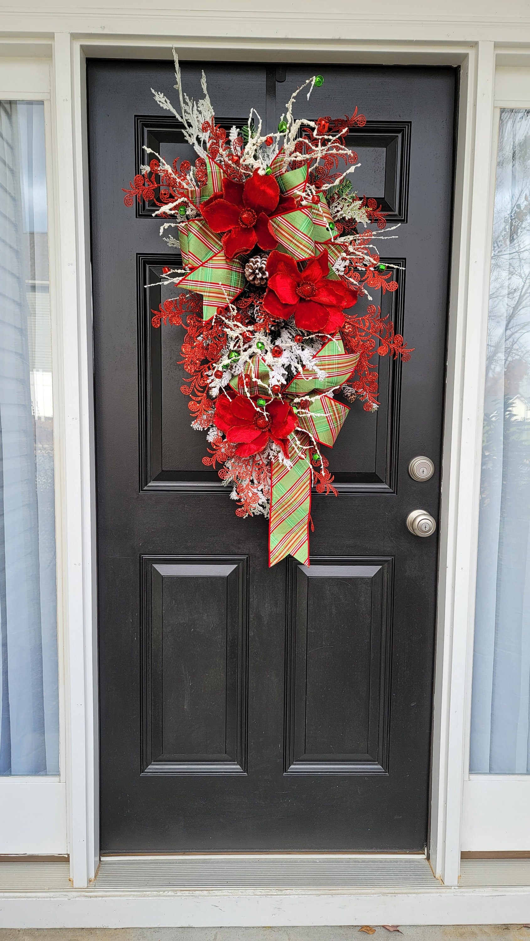 Red and Green Christmas Wreath Swag, Red Velvet Magnolia Evergreen Door ...