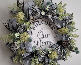 Deco Mesh Year-Round Wreath For Front Door, Welcome Home Everyday Wreath, Neutral Welcome Wreath, Housewarming Door Wreath