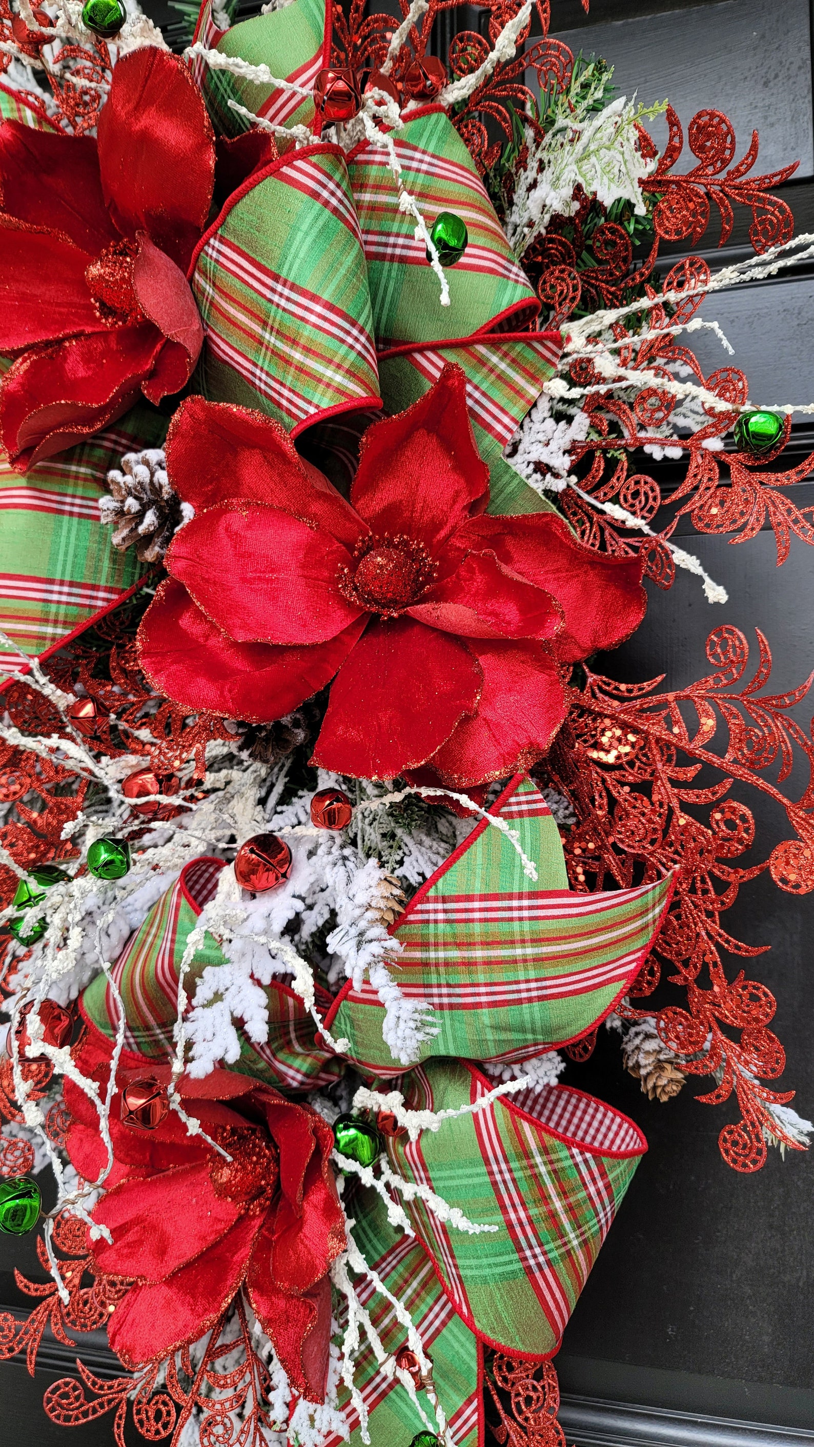 Red and Green Christmas Wreath Swag, Red Velvet Magnolia Evergreen Door ...