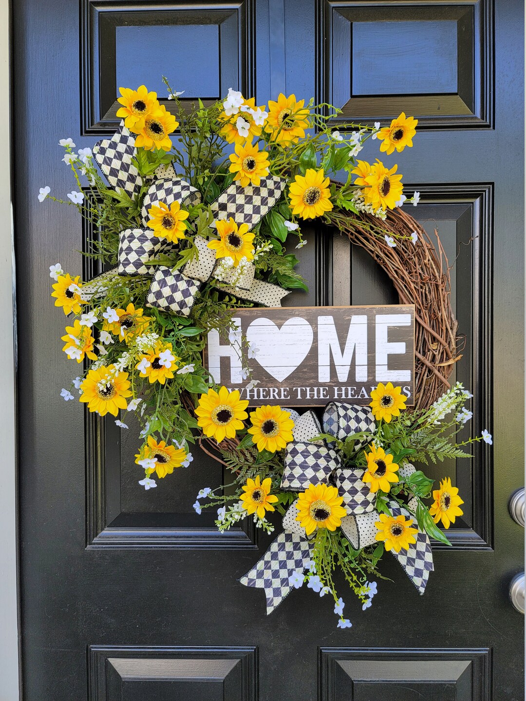 Yellow Sunflower Grapevine Front Door Wreath, Summer Sunflower Wreath ...