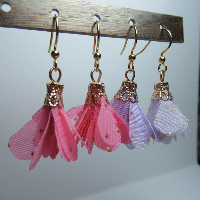 Bushy Fabric Flower Earrings Choose Color