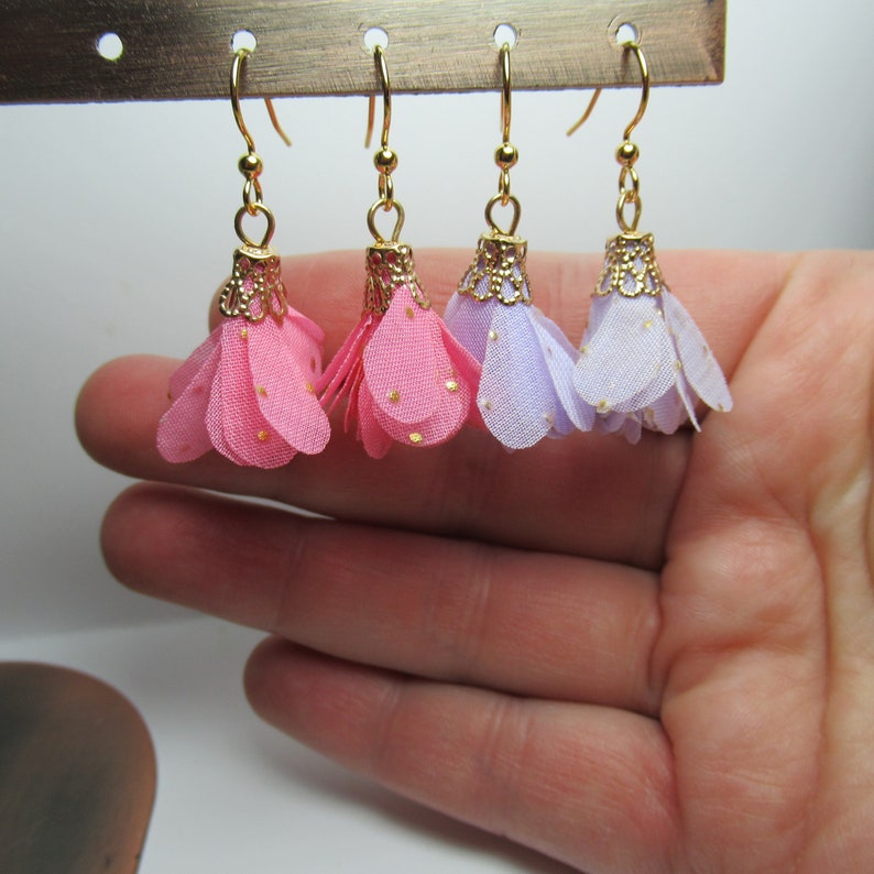 Bushy Fabric Flower Earrings Choose Color