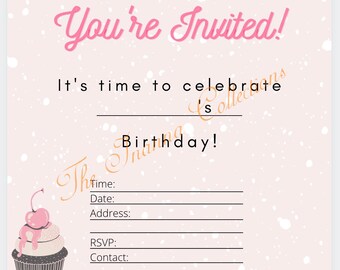 You're invited Printable Birthday Invitation !5 Different Colours Included! Digital Download
