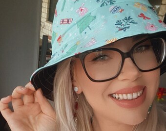 Light Blue Christmas Cartoon Bucket Hat