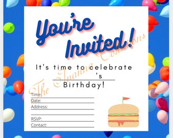 You're Invited Birthday Party Invite Balloons Blue Sky digital download Optional Personalisation