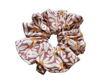 XL Scrunchie Extra Wide Elastic - Pink flower linen