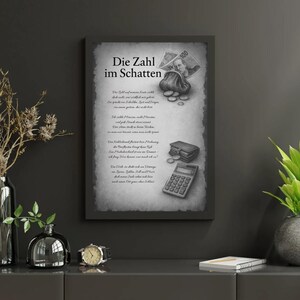 Gedrucktes Poster A4 – Liebesgedicht „Die Zahl im Schatten", Poesie, Finanzen, Gedicht, Text über Finanzen, Geld, Geschenk, Kunstdruck