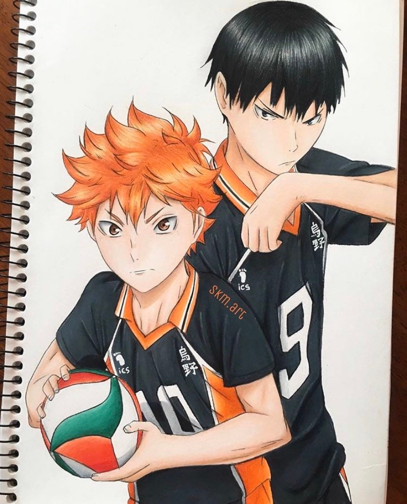 A4 Hand Drawn Hinata Kageyama Haikyuu Pencil Drawing Etsy