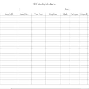 Etsy Monthly Sales Tracker Sheet-Digital