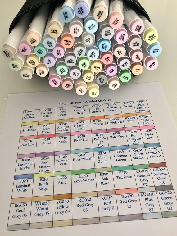 Ohuhu48 Pastel Alcohol Art Marker Swatch Sheet | Etsy