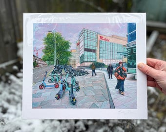 Westfield, Shepherds Bush, Londres por Emily Brown, impresión artística Giclée, impresión artística física, arte mural, fotografía de pintura al óleo, sin marco.