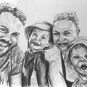 Custom Portrait, Charcoal or Pencil Drawing, Families, children, pets, couples, individuals, weddings original various sizes available image 4
